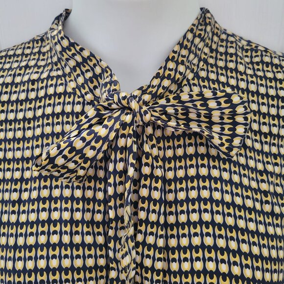Peter Nygard Silk Blouse 22 Geometric Print Long Sleeve Button Down Bow Tie Neck - Picture 6 of 6